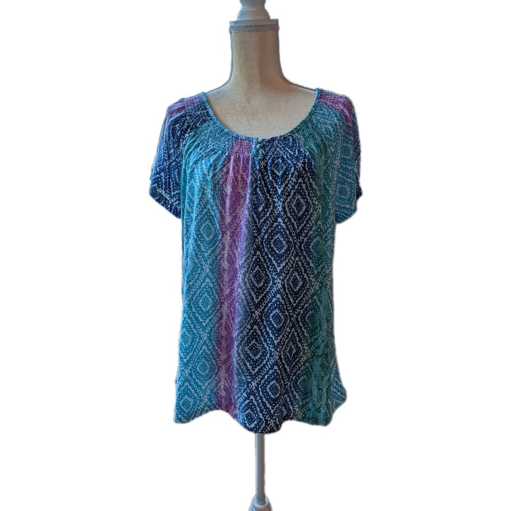 Art And Soul Women's Top Size XL Multicolor 100% Polyester Ikat Design